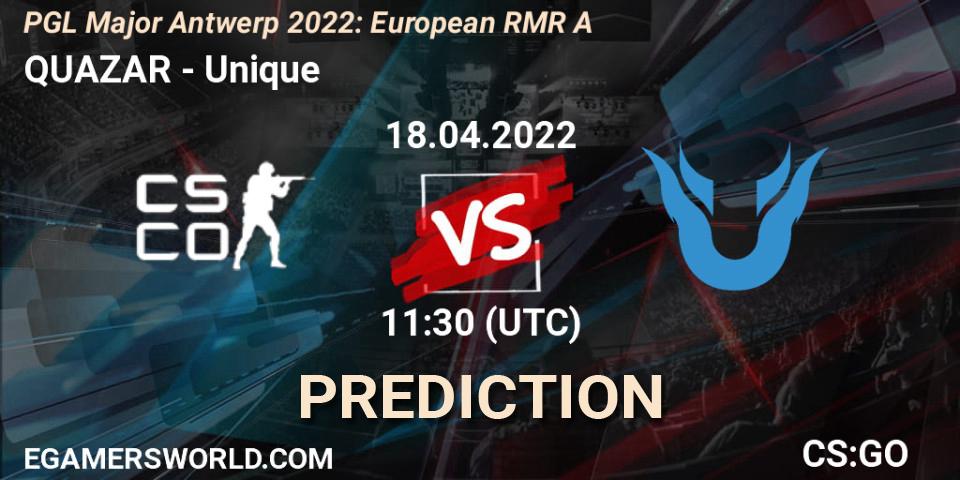 Pronóstico QUAZAR - Unique. 18.04.2022 at 12:25, Counter-Strike (CS2), PGL Major Antwerp 2022: European RMR A