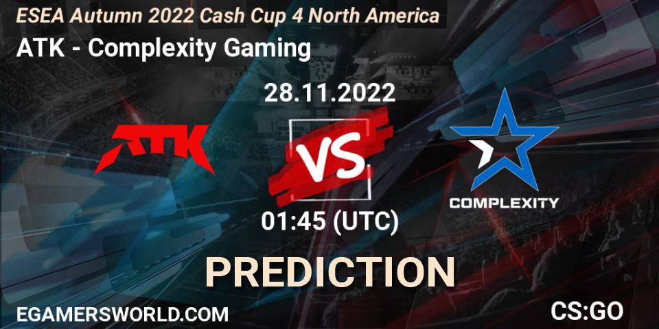Pronóstico ATK - Complexity Gaming. 28.11.22, CS2 (CS:GO), ESEA Cash Cup: North America - Autumn 2022 #4