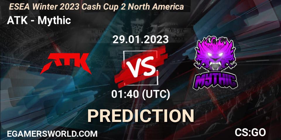 Pronóstico ATK - Mythic. 29.01.2023 at 01:40, Counter-Strike (CS2), ESEA Cash Cup: North America - Winter 2023 #2
