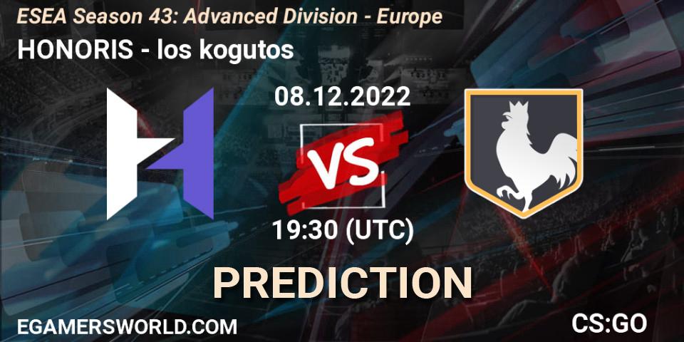 Pronóstico HONORIS - los kogutos. 08.12.22, CS2 (CS:GO), ESEA Season 43: Advanced Division - Europe
