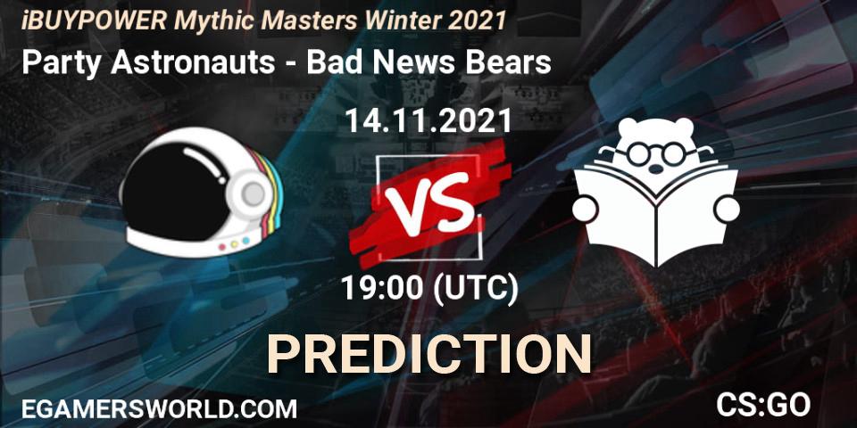 Pronóstico Party Astronauts - Bad News Bears. 14.11.2021 at 19:00, Counter-Strike (CS2), iBUYPOWER Mythic Masters Winter 2021