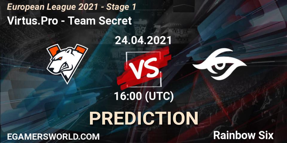 Pronóstico Virtus.Pro - Team Secret. 24.04.2021 at 16:30, Rainbow Six, European League 2021 - Stage 1