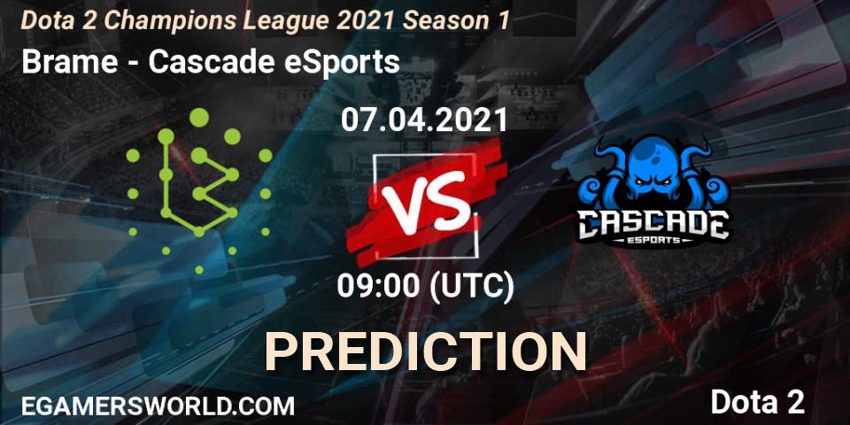 Pronóstico Brame - Cascade eSports. 08.04.2021 at 09:07, Dota 2, Dota 2 Champions League 2021 Season 1