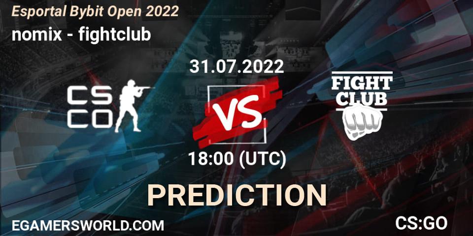 Pronóstico nomix - fightclub. 31.07.2022 at 17:00, Counter-Strike (CS2), Esportal Bybit Open 2022