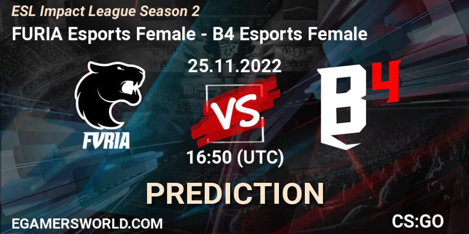 Pronóstico FURIA Esports Female - B4 Esports Female. 25.11.2022 at 16:45, Counter-Strike (CS2), ESL Impact League Season 2