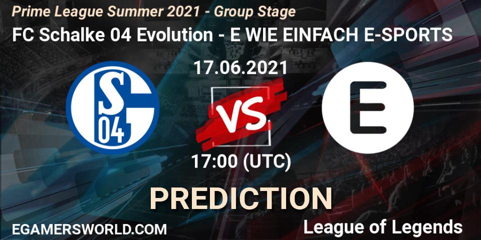 Pronóstico FC Schalke 04 Evolution - E WIE EINFACH E-SPORTS. 17.06.2021 at 17:00, LoL, Prime League Summer 2021 - Group Stage