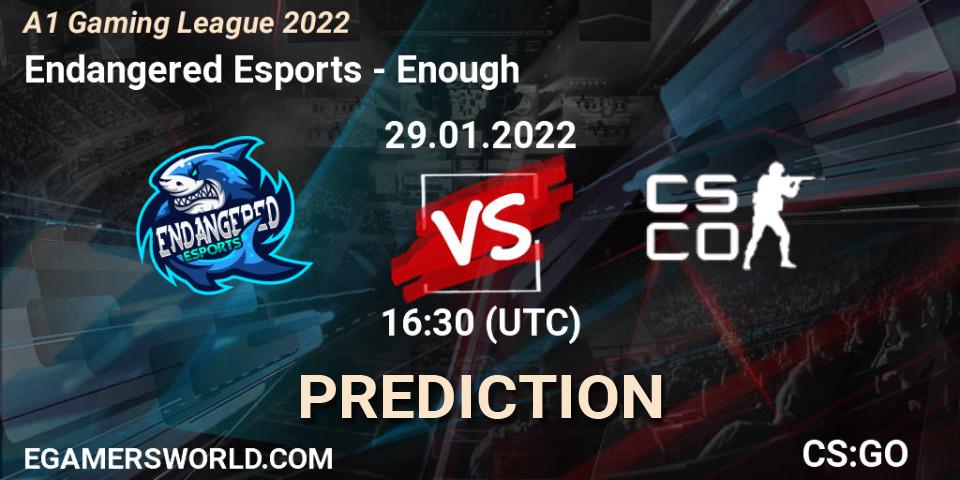 Pronóstico Endangered Esports - Enough. 29.01.2022 at 16:30, Counter-Strike (CS2), A1 Gaming League 2022