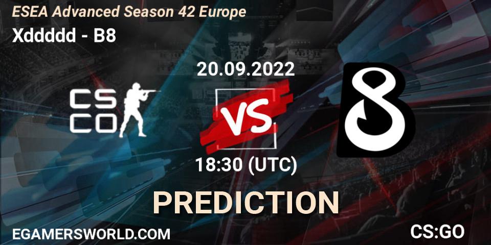Pronóstico Xddddd - B8. 21.09.2022 at 15:00, Counter-Strike (CS2), ESEA Season 42: Advanced Division - Europe