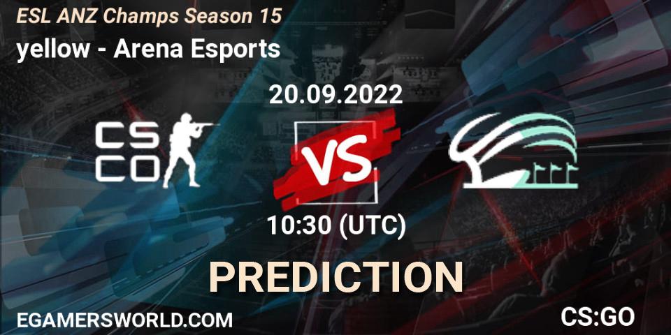Pronóstico yellow - Arena Esports. 20.09.2022 at 10:30, Counter-Strike (CS2), ESL ANZ Champs Season 15