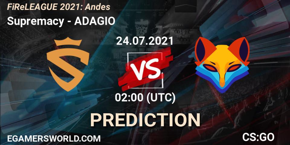 Pronóstico Supremacy - ADAGIO. 24.07.2021 at 01:00, Counter-Strike (CS2), FiReLEAGUE 2021: Andes