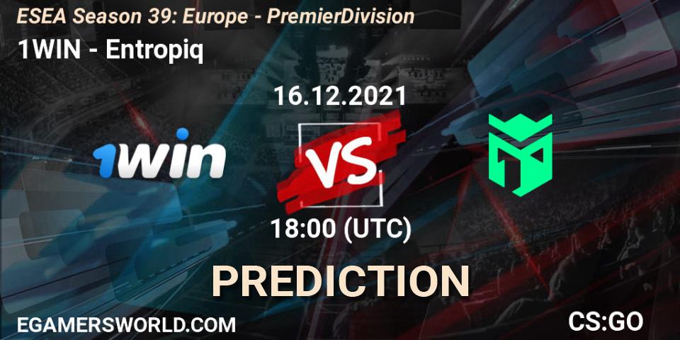 Pronóstico 1WIN - Entropiq. 16.12.2021 at 18:00, Counter-Strike (CS2), ESEA Season 39: Europe - Premier Division