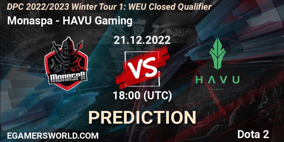 Pronóstico Monaspa - HAVU Gaming. 21.12.2022 at 18:22, Dota 2, DPC 2022/2023 Winter Tour 1: WEU Closed Qualifier