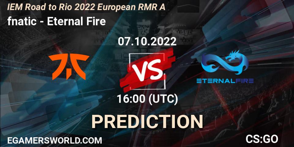 Pronóstico fnatic - Eternal Fire. 07.10.2022 at 16:00, Counter-Strike (CS2), IEM Road to Rio 2022 European RMR A