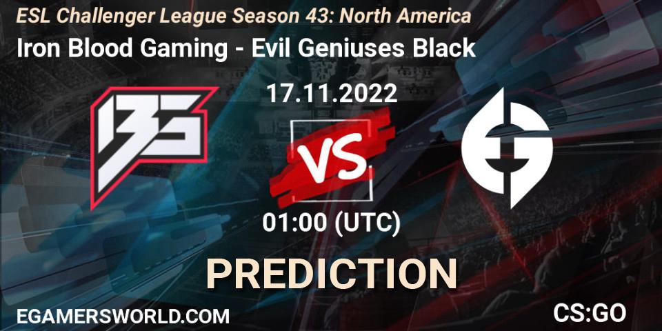 Pronóstico Iron Blood Gaming - Evil Geniuses Black. 29.11.22, CS2 (CS:GO), ESL Challenger League Season 43: North America