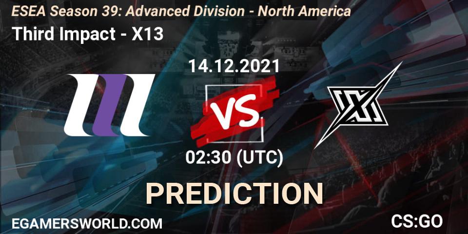 Pronóstico Third Impact - X13. 14.12.2021 at 01:00, Counter-Strike (CS2), ESEA Season 39: Advanced Division - North America