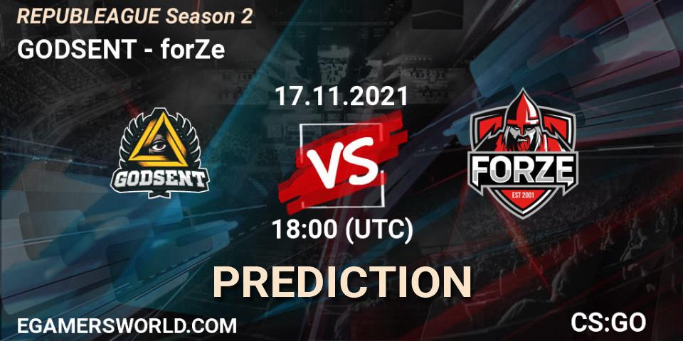 Pronóstico GODSENT - forZe. 17.11.2021 at 18:00, Counter-Strike (CS2), REPUBLEAGUE Season 2