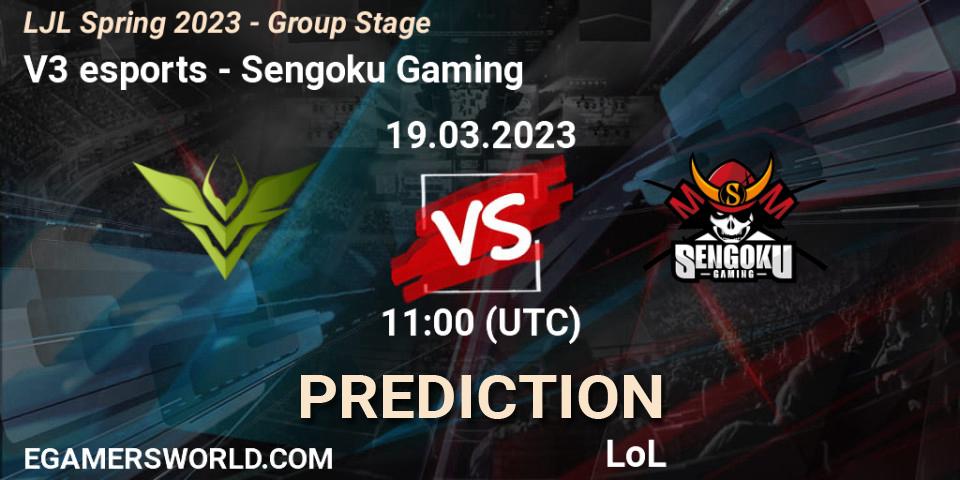 Pronóstico V3 esports - Sengoku Gaming. 19.03.2023 at 11:00, LoL, LJL Spring 2023 - Group Stage
