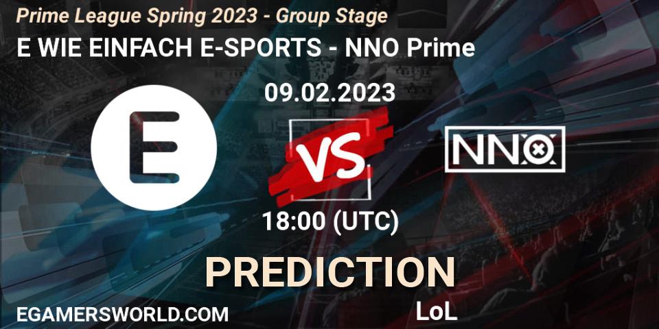 Pronóstico E WIE EINFACH E-SPORTS - NNO Prime. 09.02.23, LoL, Prime League Spring 2023 - Group Stage