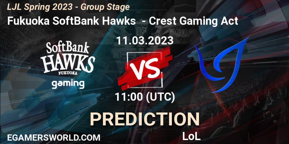 Pronóstico Fukuoka SoftBank Hawks - Crest Gaming Act. 11.03.2023 at 11:15, LoL, LJL Spring 2023 - Group Stage