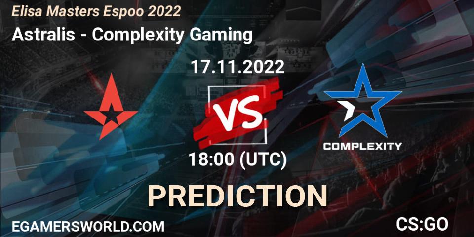 Pronóstico Astralis - Complexity Gaming. 17.11.2022 at 19:25, Counter-Strike (CS2), Elisa Masters Espoo 2022