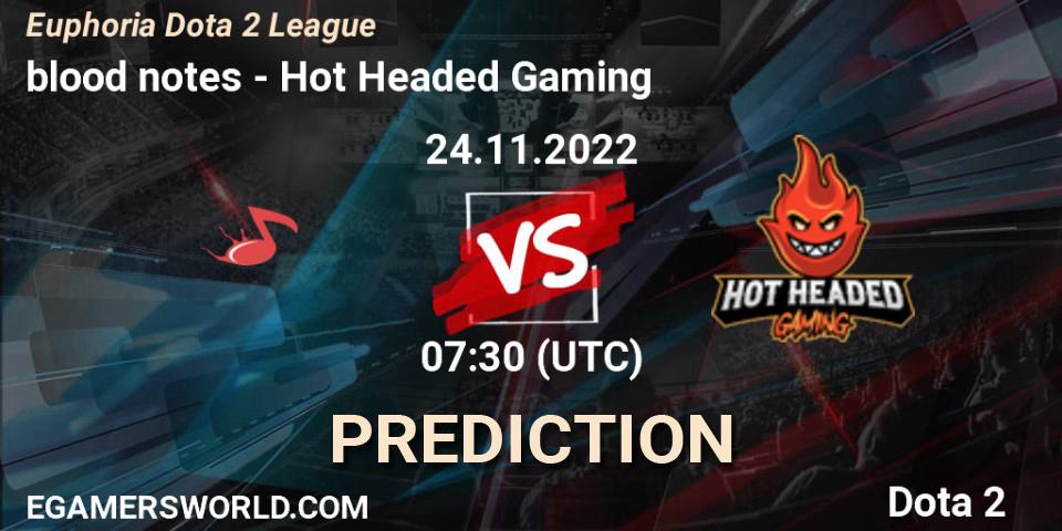 Pronóstico blood notes - Hot Headed Gaming. 24.11.2022 at 07:30, Dota 2, Euphoria Dota 2 League