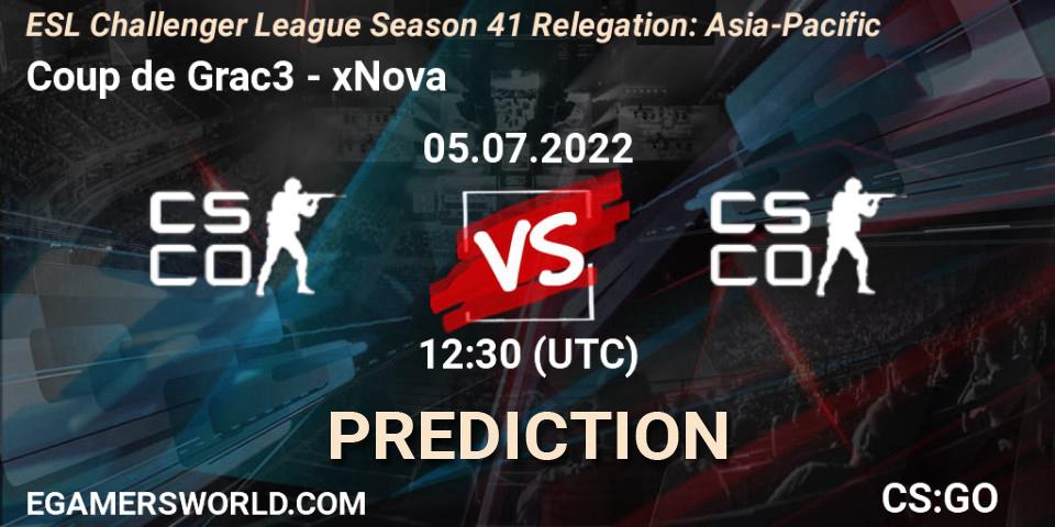 Pronóstico Coup de Grac3 - xNova. 05.07.2022 at 12:30, Counter-Strike (CS2), ESL Challenger League Season 41 Relegation: Asia-Pacific