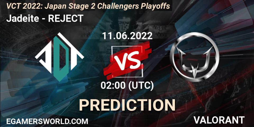Pronóstico Jadeite - REJECT. 11.06.22, VALORANT, VCT 2022: Japan Stage 2 Challengers Playoffs