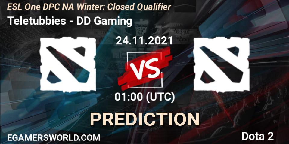 Pronóstico Teletubbies - DD Gaming. 25.11.2021 at 01:00, Dota 2, DPC 2022 Season 1: North America - Closed Qualifier (ESL One Winter 2021)