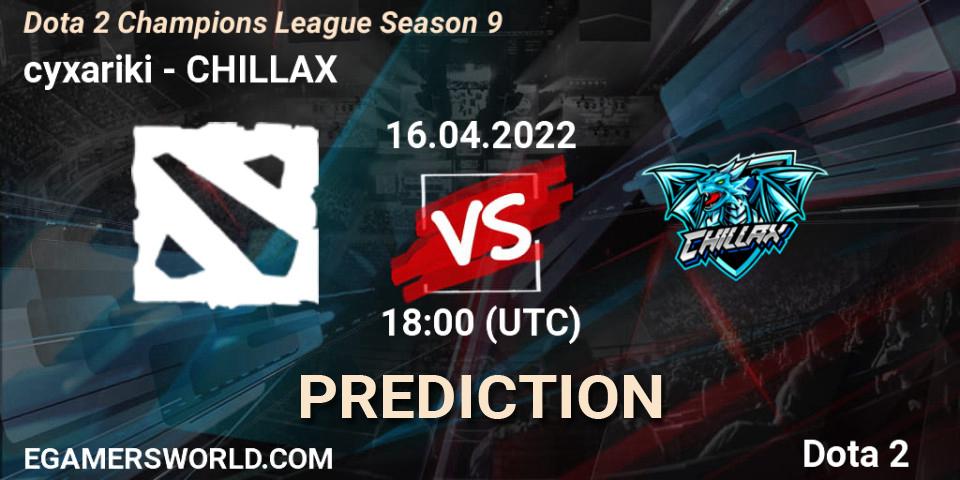 Pronóstico cyxariki - CHILLAX. 16.04.2022 at 18:20, Dota 2, Dota 2 Champions League Season 9