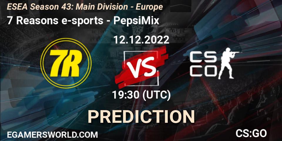 Pronóstico 7 Reasons e-sports - PepsiMix. 12.12.2022 at 18:00, Counter-Strike (CS2), ESEA Season 43: Main Division - Europe