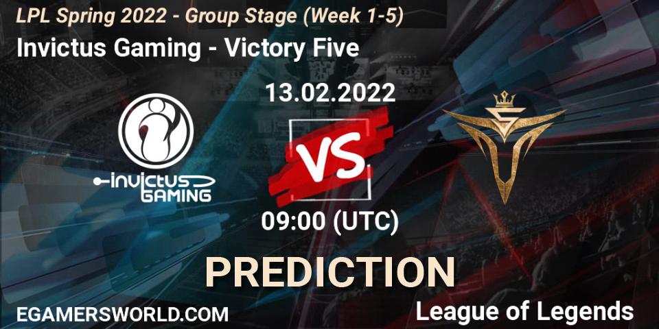 Pronóstico Invictus Gaming - Victory Five. 13.02.2022 at 10:00, LoL, LPL Spring 2022 - Group Stage (Week 1-5)