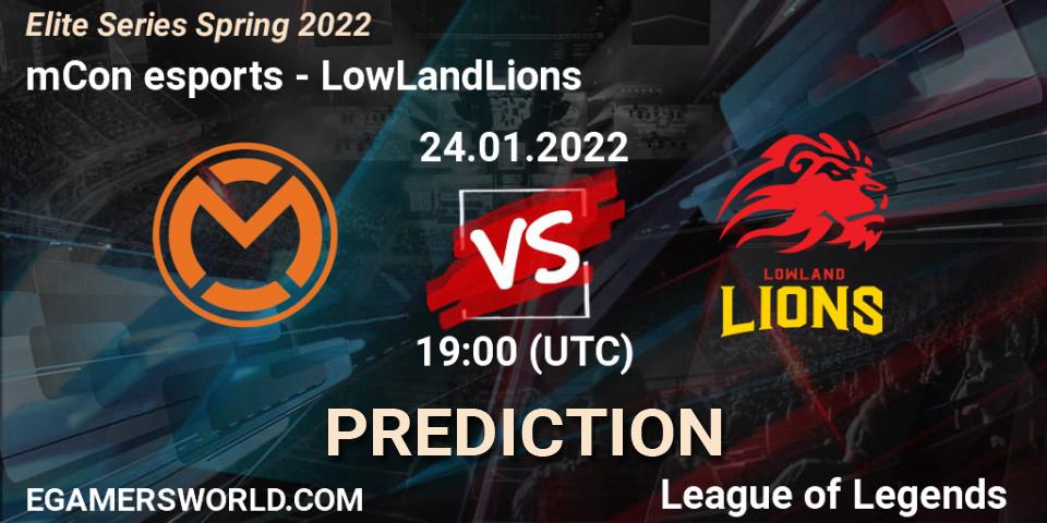Pronóstico mCon esports - LowLandLions. 24.01.2022 at 19:00, LoL, Elite Series Spring 2022