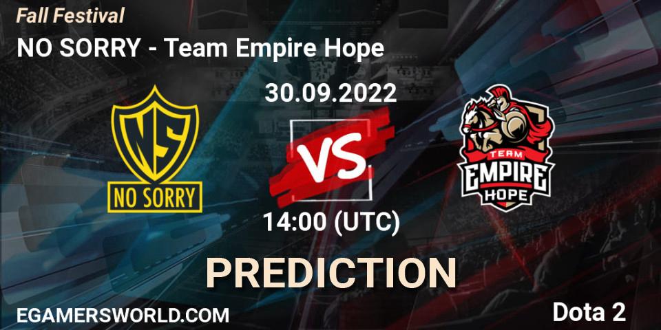 Pronóstico NO SORRY - Team Empire Hope. 30.09.2022 at 14:06, Dota 2, Fall Festival