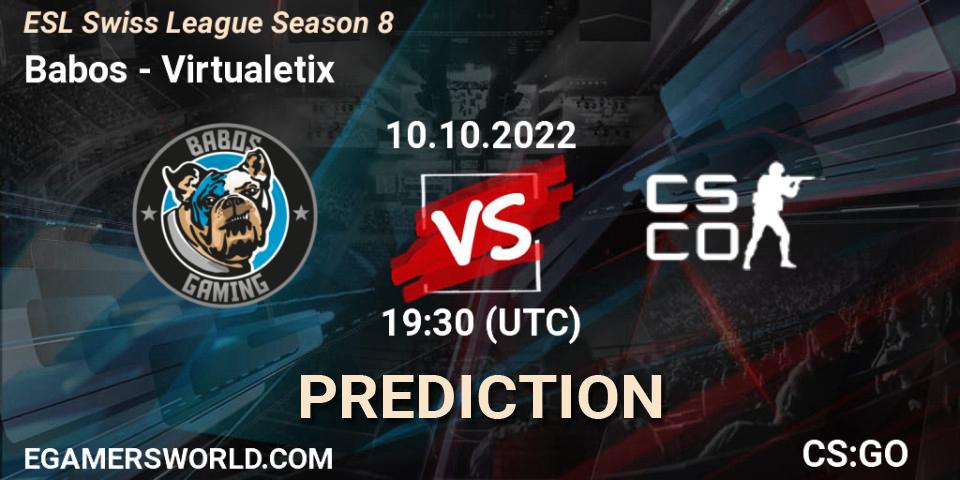 Pronóstico Babos - Virtualetix. 10.10.22, CS2 (CS:GO), ESL Swiss League Season 8