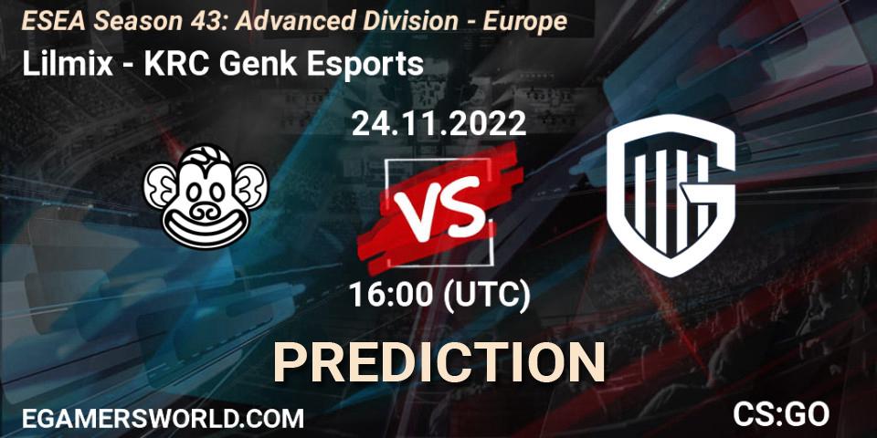 Pronóstico Lilmix - KRC Genk Esports. 24.11.2022 at 16:00, Counter-Strike (CS2), ESEA Season 43: Advanced Division - Europe