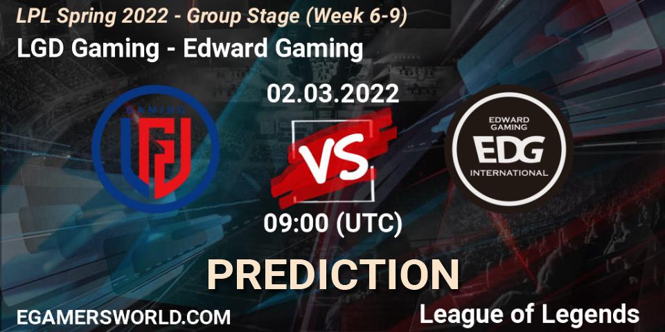 Pronóstico LGD Gaming - Edward Gaming. 02.03.2022 at 09:00, LoL, LPL Spring 2022 - Group Stage (Week 6-9)