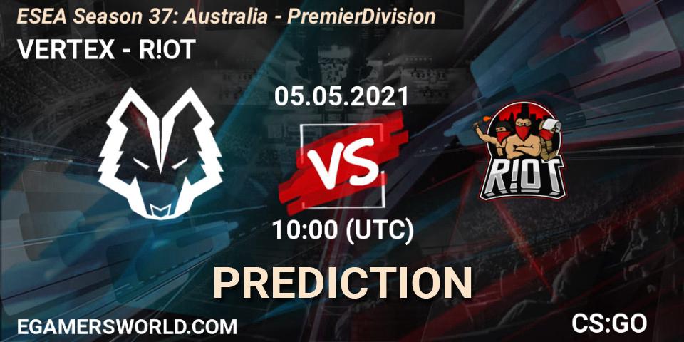 Pronóstico VERTEX - R!OT. 13.05.2021 at 10:00, Counter-Strike (CS2), ESEA Season 37: Australia - Premier Division