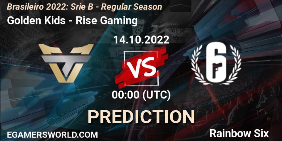 Pronóstico Golden Kids - Rise Gaming. 14.10.2022 at 00:00, Rainbow Six, Brasileirão 2022: Série B - Regular Season