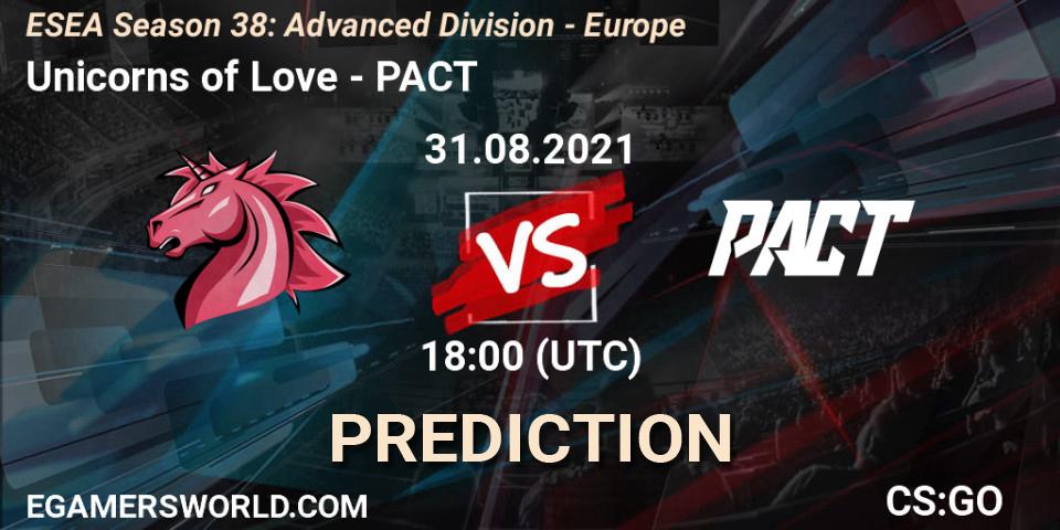 Pronóstico Unicorns of Love - PACT. 31.08.2021 at 18:00, Counter-Strike (CS2), ESEA Season 38: Advanced Division - Europe