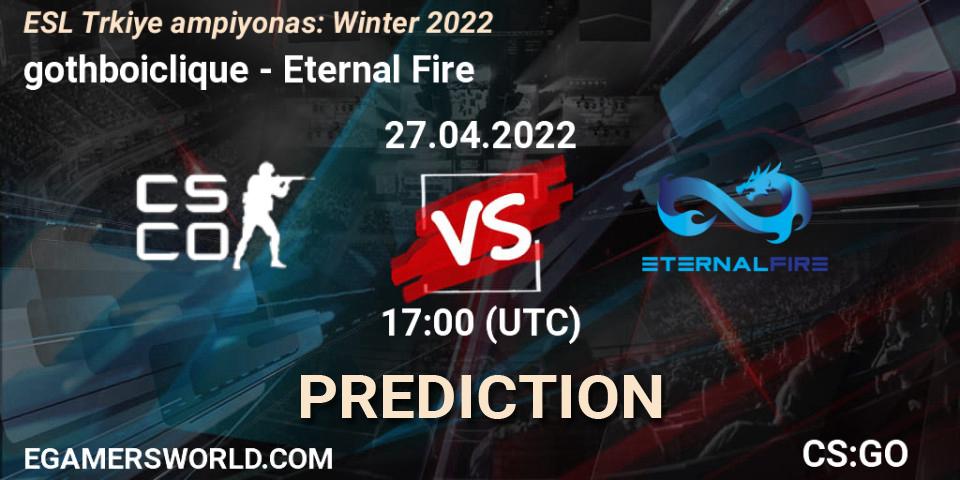 Pronóstico gothboiclique - Eternal Fire. 27.04.22, CS2 (CS:GO), ESL Türkiye Şampiyonası: Winter 2022