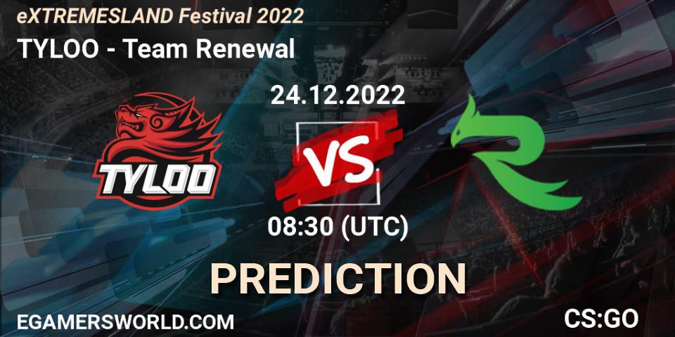 Pronóstico TYLOO - Team Renewal. 24.12.2022 at 07:05, Counter-Strike (CS2), eXTREMESLAND Festival 2022