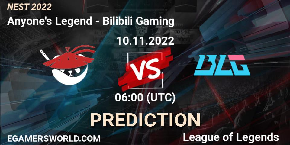 Pronóstico Anyone's Legend - Bilibili Gaming. 10.11.2022 at 06:00, LoL, NEST 2022