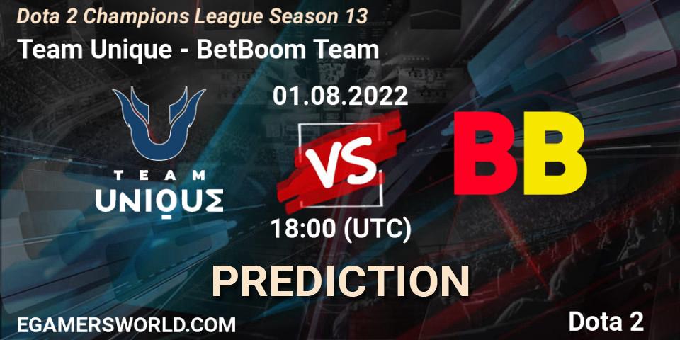 Pronóstico Team Unique - BetBoom Team. 01.08.2022 at 18:00, Dota 2, Dota 2 Champions League Season 13