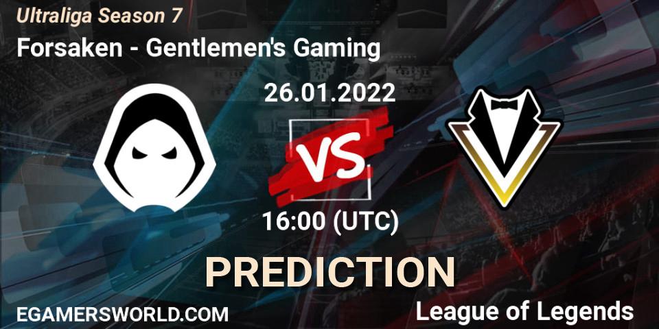 Pronóstico Forsaken - Gentlemen's Gaming. 26.01.2022 at 16:00, LoL, Ultraliga Season 7