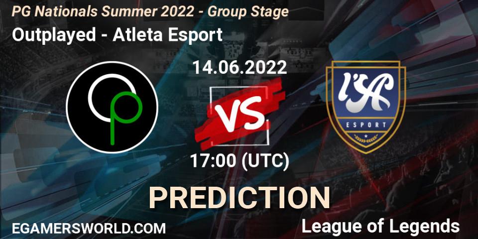 Pronóstico Outplayed - Atleta Esport. 14.06.2022 at 19:50, LoL, PG Nationals Summer 2022 - Group Stage