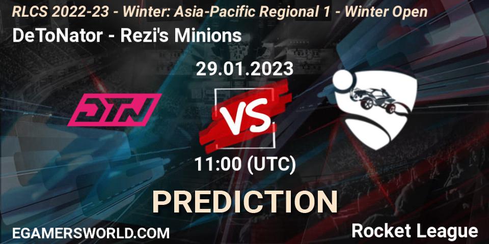 Pronóstico DeToNator - Rezi's Minions. 29.01.2023 at 10:00, Rocket League, RLCS 2022-23 - Winter: Asia-Pacific Regional 1 - Winter Open