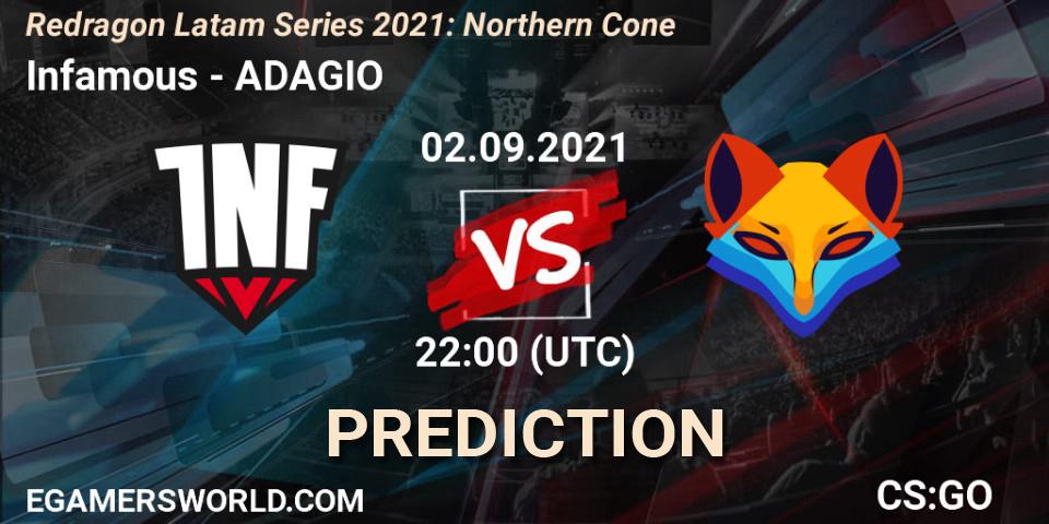 Pronóstico Infamous - ADAGIO. 03.09.2021 at 01:00, Counter-Strike (CS2), Redragon Latam Series 2021: Northern Cone