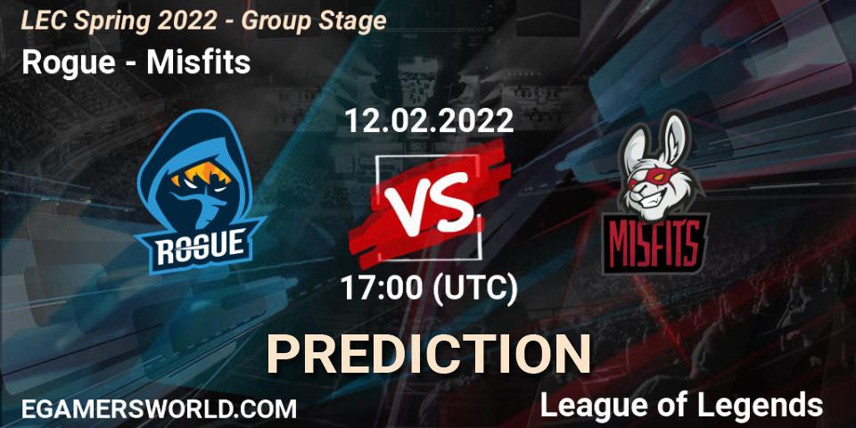 Pronóstico Rogue - Misfits. 12.02.2022 at 18:00, LoL, LEC Spring 2022 - Group Stage