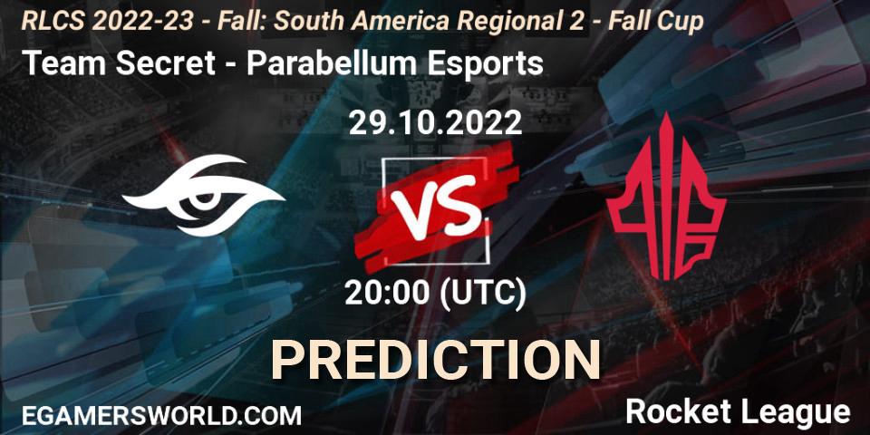 Pronóstico Team Secret - Parabellum Esports. 29.10.2022 at 20:00, Rocket League, RLCS 2022-23 - Fall: South America Regional 2 - Fall Cup