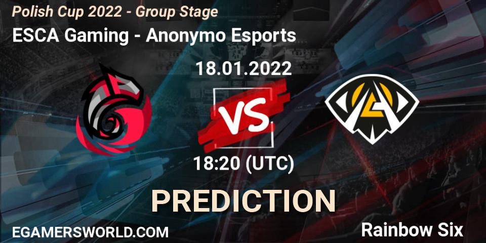 Pronóstico ESCA Gaming - Anonymo Esports. 18.01.2022 at 18:20, Rainbow Six, Polish Cup 2022 - Group Stage